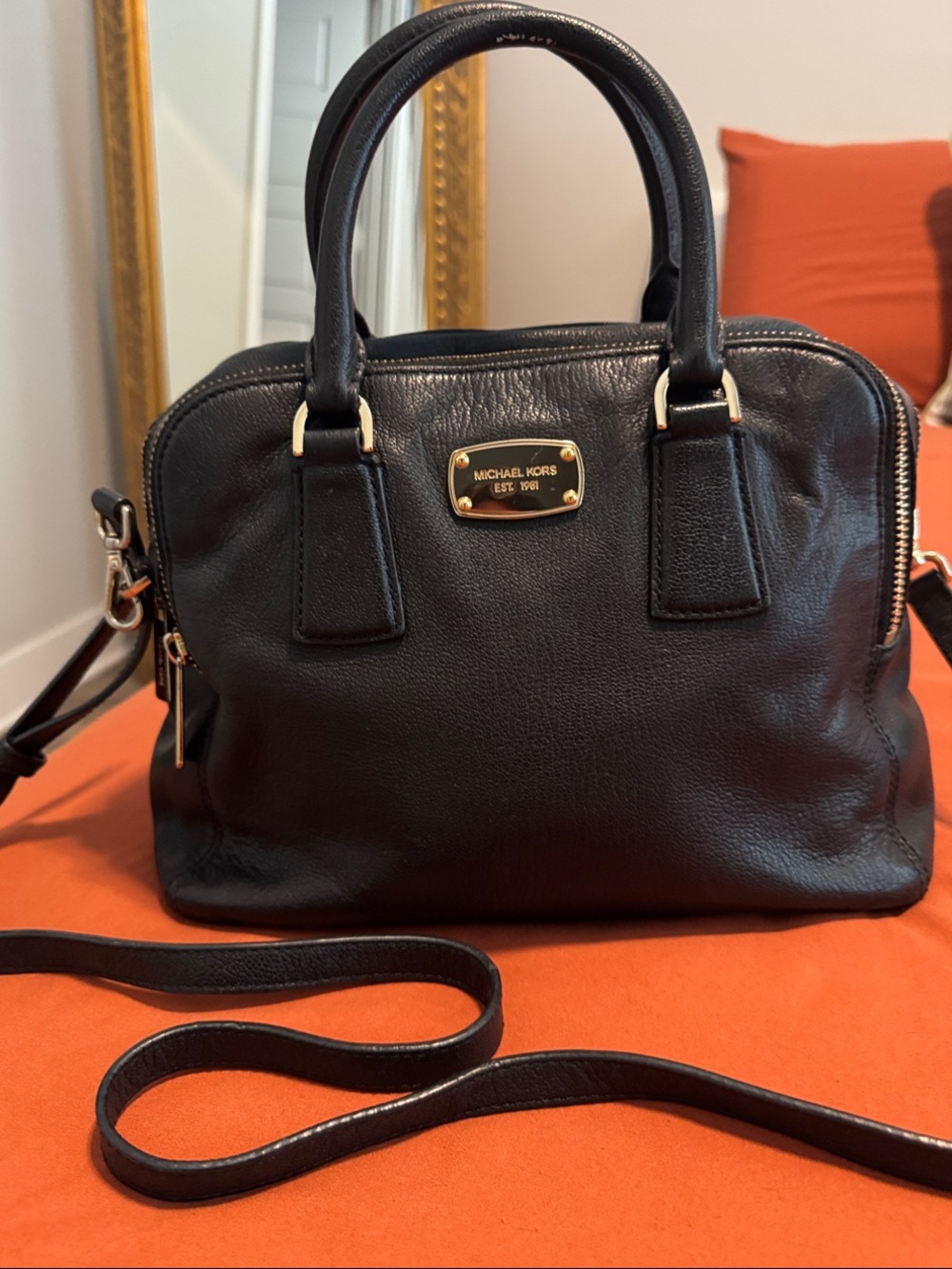 Michael Kors Alexis LG Black Leather Satchel 38S6YZES2L